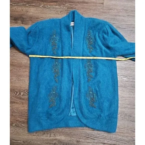 Jamie Teal Blue Angora Open-Front Long-sleeve Cardigan/Sweater Medium - Picture 5 of 16